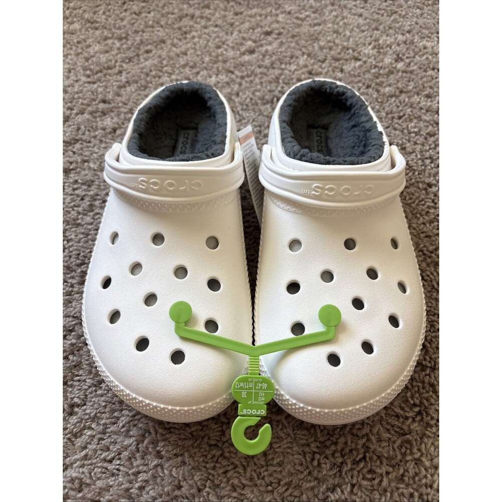 Crocs Classic Lined Clogs White w/ Gray Lining Mens Size 12 New 203591-10M